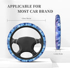 Blue Butterfly Steering Wheel Cover for Women Girls Flower Universal 15 inch Neoprene Anti-Slip Car Wheel Protector