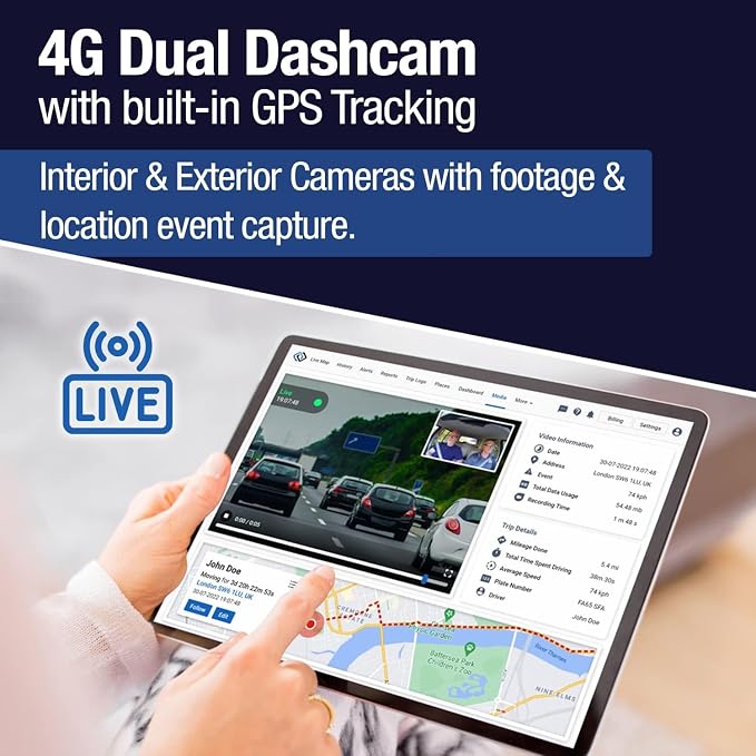 4G Dual Vision Dashcam GPS Tracker with OBD II Power - Dual HD Cameras, Real-Time GPS Tracker for Vehicles, Cloud Storage - Interior & Road Recording - Easy Plug-and-Play Installation