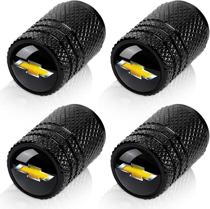 4pcs Tire Valve Stem Caps, Compatible with Chevrolet Chevy Series Stem Cap Universal Car Air Cover Car Accessories for Cars, SUV, Truck, Motorcycles Black