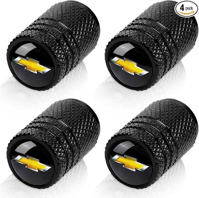 Tire Valve Stem Caps for Chevrolet Metal Car Wheel Air caps Auto Valve Stem Caps Accessories 4 Pcs Black