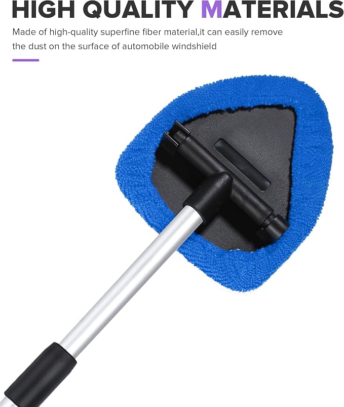 Windshield Cleaner Tool,Car Accessories,Automotive Tool Car Window Cleaner with Extendable Long Handle and 4 Washable Reusable Microfiber Pads,Suitable for Most Cars,SUVs,Trucks,Jeeps (Blue)