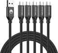 USB to USB C Cable 5 Pack 6FT, A to Type C Fast Charger Cord | 3A braided USB A to C charging cords for iPhone 17 16 15, Samsung Galaxy, LG; 5 pack for home, office, car and travel.(Black)