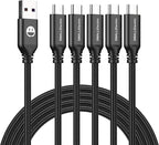 USB to USB C Cable 5 Pack 6FT, A to Type C Fast Charger Cord | 3A braided USB A to C charging cords for iPhone 17 16 15, Samsung Galaxy, LG; 5 pack for home, office, car and travel.(Black)