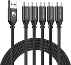 USB C Cable 10FT 5 Pack, USB A to Type C Fast Charger Cord | Extra long 10ft braided USB A to C charging cords for iPhone 17 16 15, Samsung Galaxy, LG and Type C devices.(Black)