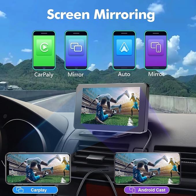 Car Play,Wireless Portable with Apple CarPlay and Android Auto Screen for Car,7" HD Touch Screen Car Stereo with Mirror Link,Backup Camera,Bluetooth5.2,GPS Navigation,AUX,FM for All Vehicles
