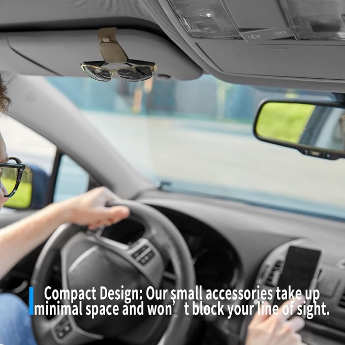 2 Packs Magnetic Sunglass Holder for Car Visor (Beige) | Magnetic Interior Car Accessories
