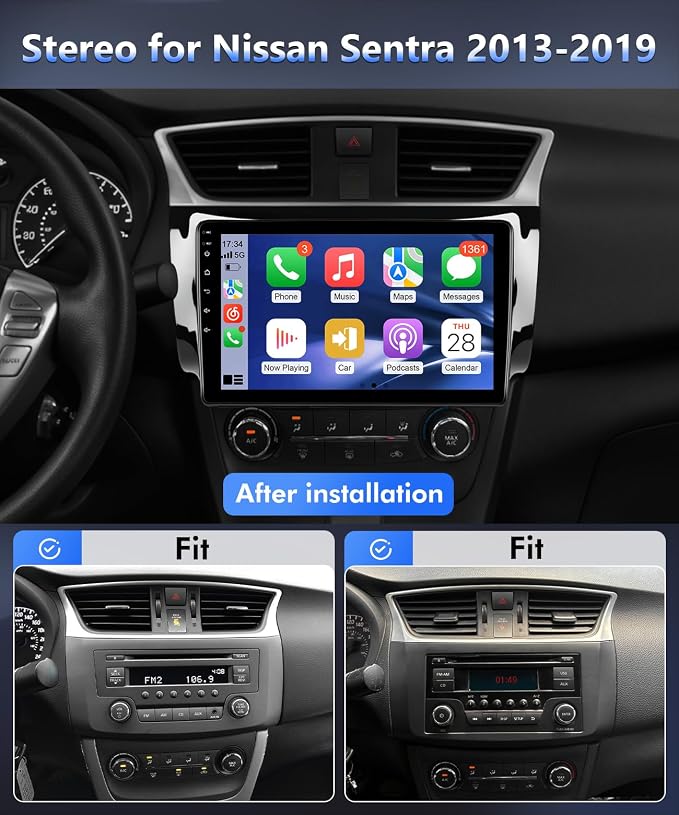 VQU 8-Core 4+64G Car Radio for Nissan Sentra 2013 2014 2015 2016 2017 2018 2019 Stereo, 10.1 Inch IPS Touch Screen for Sentra Apple Carplay Android Auto GPS Navi FM RDS DSP BT 5G WiFi SWC AHD Camera