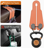 CoBak Purse Hook for Car - Universal Premium Stitched Leather and Aluminum-Magnesium Alloy Double Car Seat Back Storage Hook for Purses, Handbags, Bags (2 Pack),Coral Orange