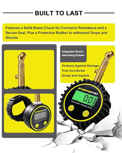 Digital Tire Pressure Gauge for Low Pressure Tires - 0-15 PSI ±0.5% Accuracy, Backlit LCD with 4 Units & Battery Indicator, 360° Swivel Head for Schrader Valve, Fit for ATVs, UTVs, Golf Carts