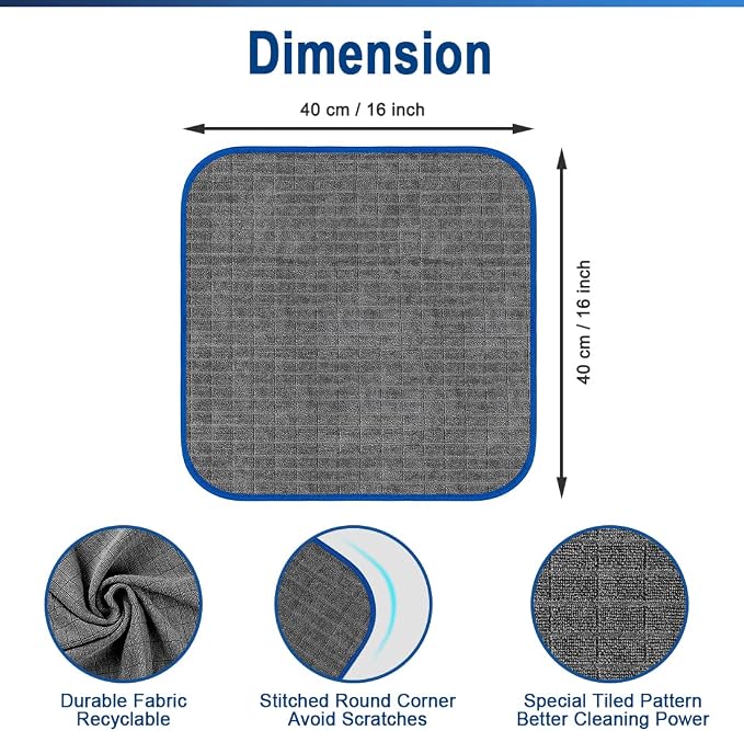 Airlab Glass Polishing Cloth Streak Free Miracle Cleaning Cloth Lint Free Microfiber Cleaning Rags for Glasses Kitchen Dish Mirrors Easy Clean, Pack of 8, 16" x 16", Grey-Navy Blue