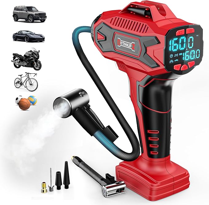 160PSI Cordless Tire Inflator Air Compressor Compatible with Milwauke 18V Battery, Portable Air Pump with Digital Pressure Gauge, Fast Inflation for Cars Motorcycles Bikes Balls (Tool Only)