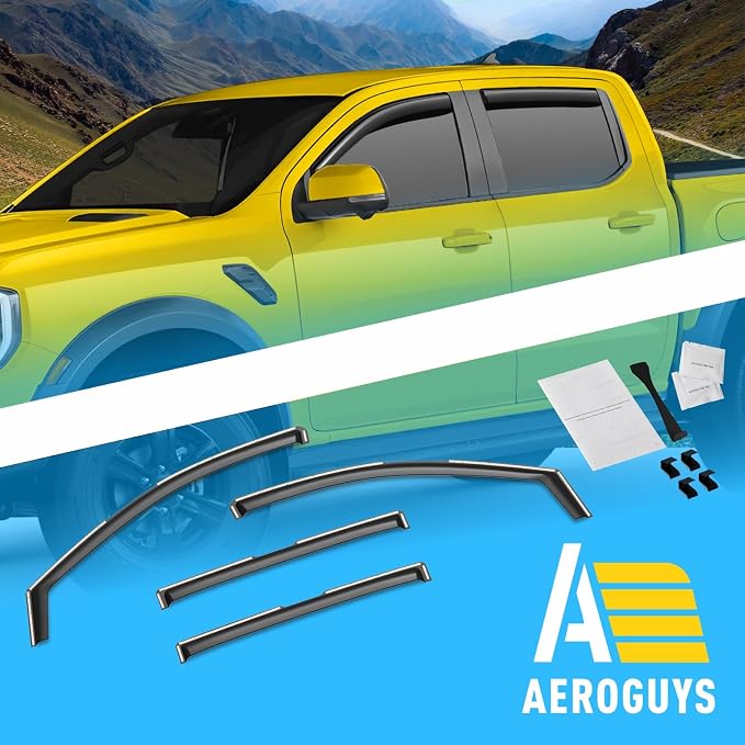 Extra Durable Window Deflectors in-Channel Window Visors Rain Guards Fit for Ford Ranger 2024-2026 SuperCrew, Sun Visors, Wind Vent for Shades, Exterior Car Accessories - 4pcs. AG0748