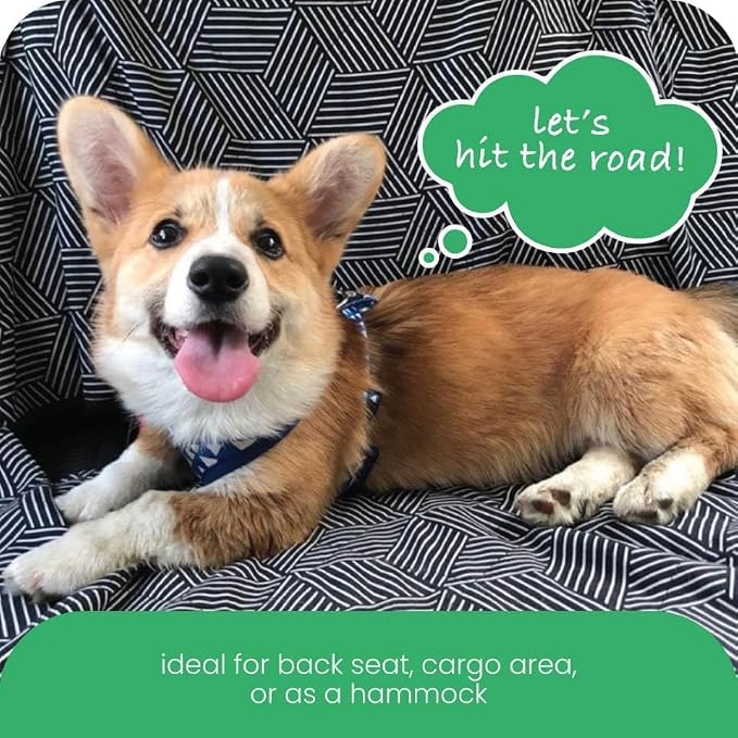 3-in-1 Back Seat Cover for Dogs, 100% Cotton Canvas Back Seat Hammock with Headrest Straps, Belt Slots, & Anchors, Non-Skid Cargo Area Cover, Machine Washable, No Harmful Chemicals, 56"x56"