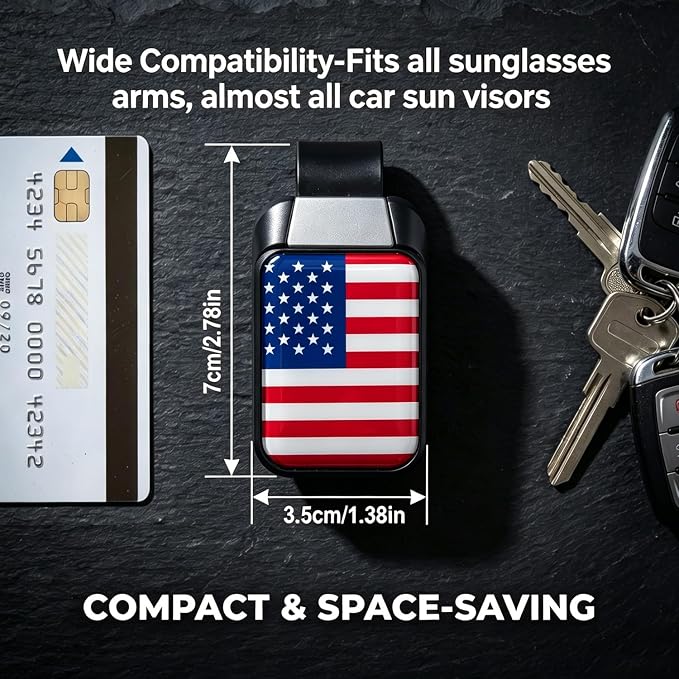 2 Pack Sunglasses Holder for Car, One-Handed-Operation Visor Sunglass Holder Clip, Easy Access Storage for Driving,Universal Fits (Black-US Logo)