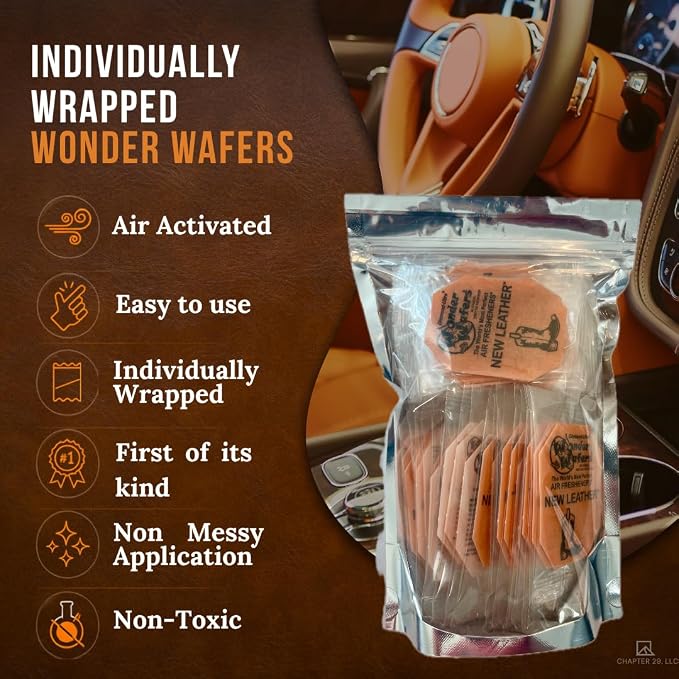 Wonder Wafers 75 Count Air Fresheners Individually Wrapped, New Leather Fragrance