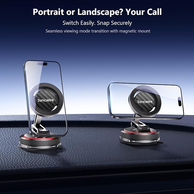 for MagSafe Car Mount [3-Axis] Nano Adhesive Gel + Strong Suction Cup Magnetic Phone Holder for Dashboard & Windshield, 360° Adjustable for iPhone 17 16 15 14 13 12, Samsung, Carbon Fiber