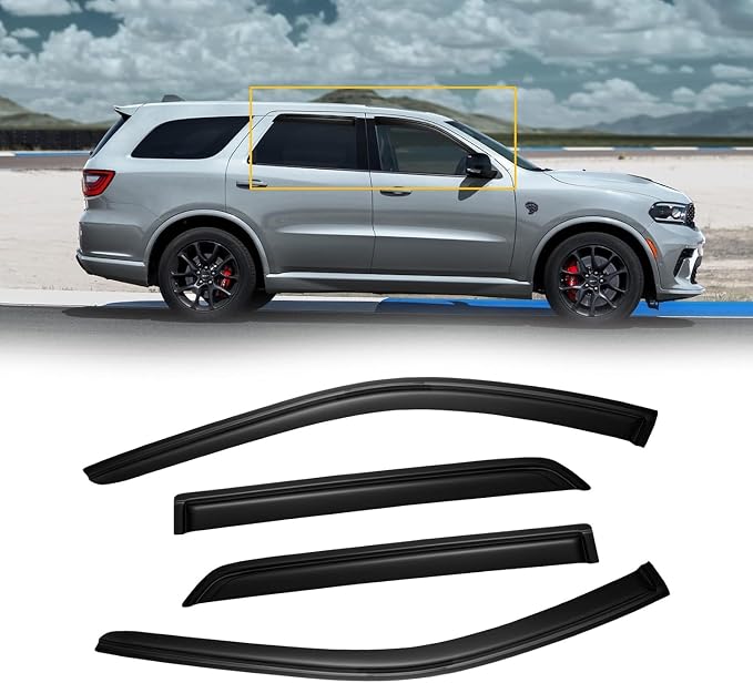 Window Visor for 2011-2024 Dodge Durango(not fit 2021 GT), Out-Channel Rain Guards Shields Vent Deflector Shade Wind Dark Smoke 12 13 14 15 16 17 18 19 20 21 22 23 24, Tape-On Outside-Mount, 4PCS