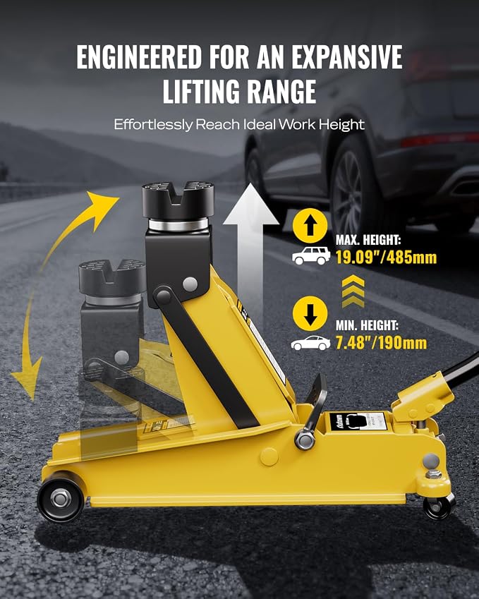 3 Ton (6600 lbs) Floor Jack, Heavy Duty Steel Hydraulic Jack for Car, Low Profile Floor Jack with Rubber Pad, Quick Lift Car Jack with Lifting Range 7.1'' to 20.9'', Yellow