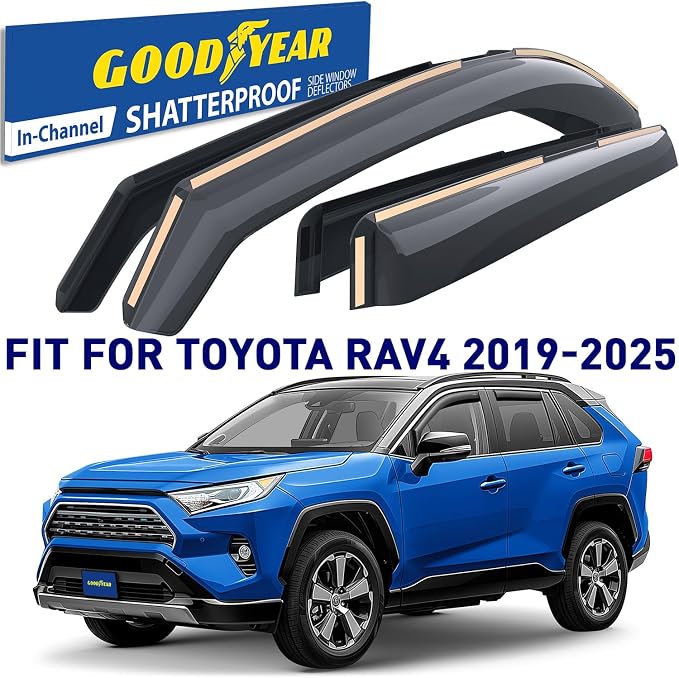Goodyear Shatterproof in-Channel Window Deflectors for Toyota RAV4 2019-2025, Rain Guards, Window Visors for Cars, Vent Deflector, Car Accessories, 4 pcs - GY008506