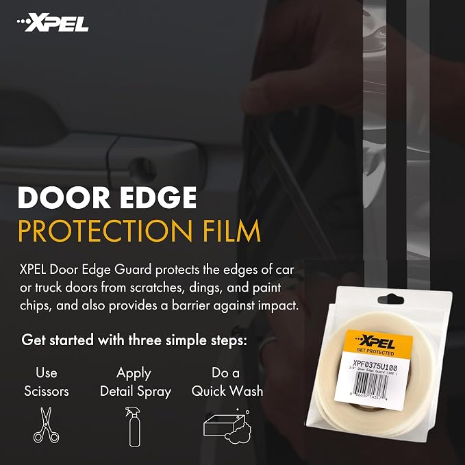 Door Edge Guard Protection Film Roll, 3/8" x 100' - Car or Truck Doors, Protective Barrier Against Minor Scratches, Paint Chips, Door Edge Impact, and Dings - Prevents Damage and Possible Rust