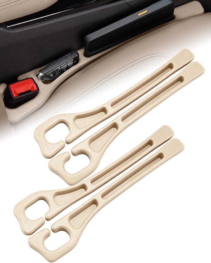 Seat Gap Filler with Storage, Universal Seat-Gap Filler, Double-Slot Organizer Prevents Phones, Keys & Coins from Falling, for Most Cars, Trucks, and Suvs (2set Beige)