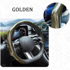 Car Steering Wheel Cover with Comfort Grip, 14.5-15" Carbon Fiber Laser Non-Slip Steering Wheel Protector, Cool Stylish Auto Interior Decor Accessories, Universal for Van SUV Sedan (Gold)