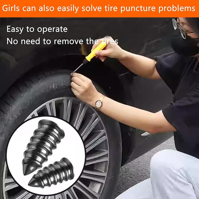 Tire Repair Kit with Tire Plugs Screw Type, Tire Glue,Tire Plug Kit,Heavy-Duty Burst-Proof tire Puncture Repair Set, Quick Patch, Suitable for Car, Truck, Motorcycle, SUV, ATV, Tractor