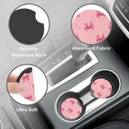 Pink Bows Steering Wheel Cover for Women, Anti-Slip Car Steering Wheel Cover with 2 Pcs Cup Holders Neoprene Breathable Car Accessories Universal 15 Inch Auto Interior Decor