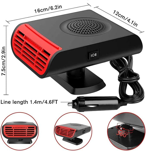 150W Auto Windshield Defroster 2 in 1 Heating Cooling Fan, Summer Efficient Cold Air Car Cooler Blower with Plug-in Cigarette Lighter for Mini Vehicles
