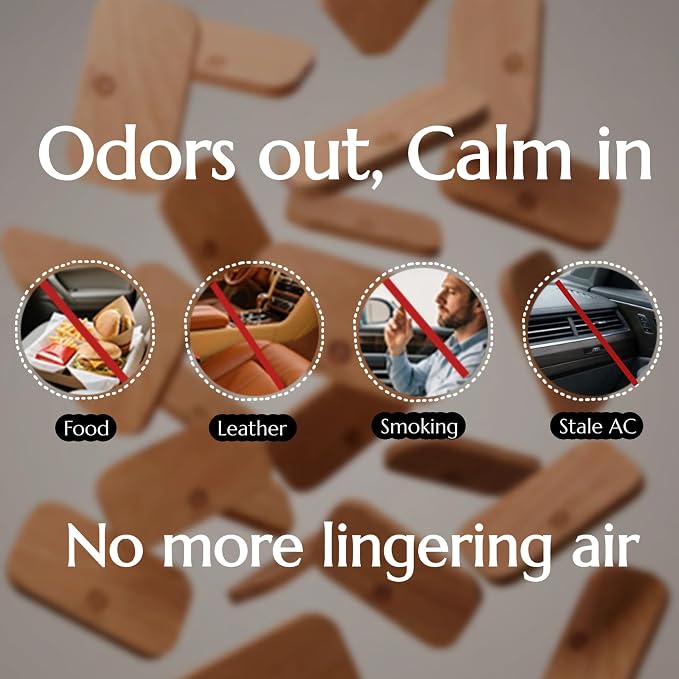 Car Air Freshener - Wood Air Freshener for Visor Clip - Long Lasting Car Odor Eliminator - Vehicle Scent Diffuser - (Teak - Apple - Coffee Reserve - Pomelo Timber, CLIP INCLUDED)