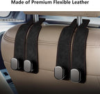 2 Pack Black Leather Car Headrest Hooks Purse Bag Storage Holders for Car Seats