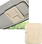 Small Leather Car Sun Visor Organizer, Multifunctional Auto Visor Document Holder with Sunglasses Clip, Universal Car Interior Organizer for Drving License, Card, Pen (Beige)