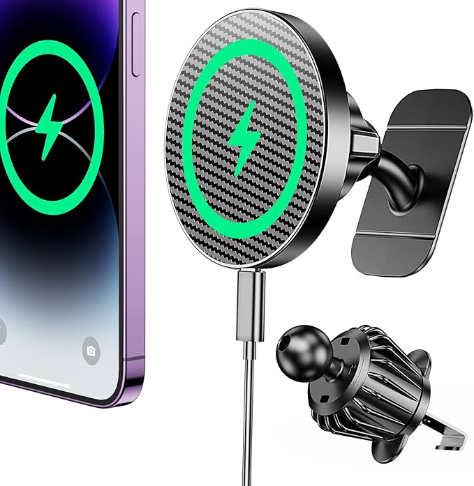 for Magsafe Car Mount Charger【100% Stable】15W Magsafe Car Charger Magnetic Phone Holders for Your Car Accessories for Women Men car Phone Holder Wireless Car Charger for iPhone (Carbon Fiber)