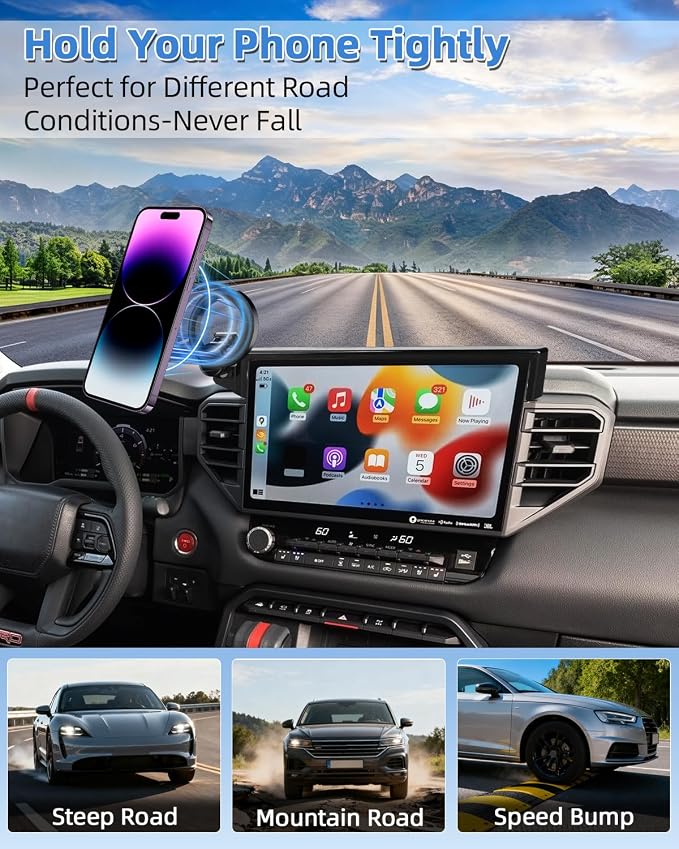 PZK Car Phone Mount for Toyota Tundra 2022-2026 /Sequoia 2023-2026 14-Inch | Magnetic Screen Car Phone Holder with Magsafe for Tundra/Sequoia Accessories 360° Rotation Hands Free Not Block Air Vent