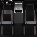 10 Pcs Car Floor Mats Full Set Car Accessories, Microfiber Leather Steering Wheel Covers 14.5-15 inch, Center Console Cover, Seat Belt Pads, Cup Coasters, Universal Interior Decor(Pink)