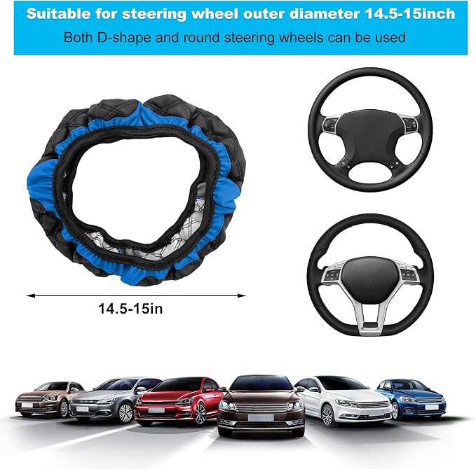 Car Steering Wheel Cover, 15 Inches Non-Slip Leather Steering Wheel Protector, Universal Soft Cover Mats for Car Truck SUV, Interior Car Accessories (Blue)