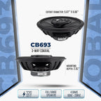ORION Cobalt Series CB693 6x9” 3-Way Coaxial Car Speakers, 320W, 4 Ohms, Full Range, Enhanced Bass, Polypropylene Cone & Butyl Rubber Surround, Easy Install, Grills Included (Pair)