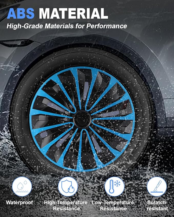 Hubcap Wheel Covers Hub Caps 15 Inch Set of 4 Black & Blue Universal Wheel Rim Cover R15 Stylish Car Decor Wheel Covers for Toyota Camry Nissan Mazda (TT Black & Blue, 15 inch)