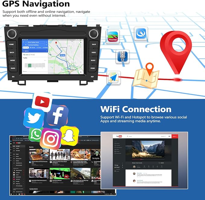 2G+64G Android Car Radio for Honda CRV 2007-2011 7” Touchscreen Car Stereo with CarPlay Android Auto Bluetooth FM GPS SWC WiFi Backup Camera