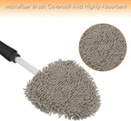 JOYFUL&HOPEFUL Car Windshield Cleaning Tool, Car Inside Window Cleaner Tool with Extendable Handle, 3pc Microfiber and 2pc Chenille, Car Interior Cleaner Tool Anti Fog, Streaks Free
