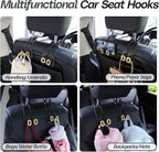 Car Headrest Hooks Universal Car Purse Hook Premium Leather and Alloy Twin Hook Car Seat Back Storage Hanger Hook for Purse Bags Cloth Drink Durable Holder Car Accessories (BH09-Black-Gold)