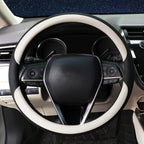Steering Wheel Cover Universal Standard Size 14.5-15 inch, Non-Folding Packaging, Microfiber Leather, Anti-Slip, Soft Grip, Fits Most Cars SUVs Trucks, Black and Light Creamy White