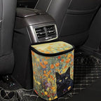 Cat Flower Print Car Trash Can with Lid, Leak Proof Auto Trash Bag Hanging Vehicle Garbage Can Multipurpose Storage Container for Back Seat Road Trip