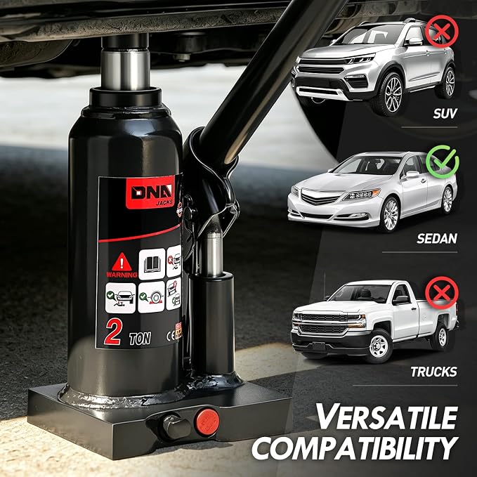 2 tons / 4000 lbs Lifting Automotive Welded Hydraulic Bottle Jack for Sedans Repair, with Manual Handle & Carrying Storage Case, Black