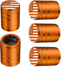 American Flag Tire Valve Stem Caps - (5 Pack) Metal Air Caps with Plastic Liner, Corrosion Resistant, Leak-Proof, Universal Stem Covers for Cars Trucks Motorcycles and Bikes - Orange