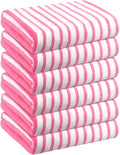 Microfiber Bath Towel Set, Cabana Stripe Pink, 30" x 60", 6 Pack | Hanging Loop, Soft, Absorbent & Quick Dry, Lint Free, Fade Resistant, for Summer Swimming Pool Party, Beach Travel