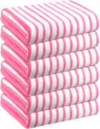 Microfiber Bath Towel Set, Cabana Stripe Pink, 30" x 60", 6 Pack | Hanging Loop, Soft, Absorbent & Quick Dry, Lint Free, Fade Resistant, for Summer Swimming Pool Party, Beach Travel
