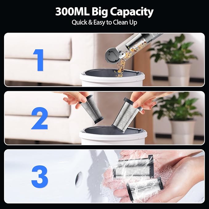Handheld Vacuum Cordless 25000Pa Car Vacuum 3-in-1 Handheld Vacuum, Includes Smart Display and Charging Base Hand Vac Cordless Rechargeable One-Touch Empty for Home/Pet/Car (Silver)