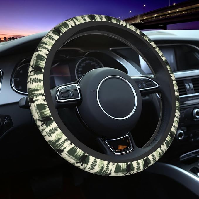 Bigfoot Forest Camping Mountains Retro Steering Wheel Cover Car Accessories Cute for Women Girls Girly Universal 15 Inch Neoprene Auto Interior Decor Anti Slip Car Truck Protector