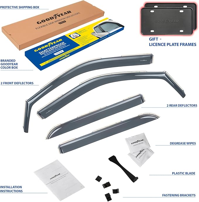 Goodyear Shatterproof in-Channel Window Deflectors for Dodge Ram 2500/3500 2010-2026 Mega Cab, Rain Guards, Window Visors for Cars, Vent Deflector, Car Accessories, 4 pcs - GY007728